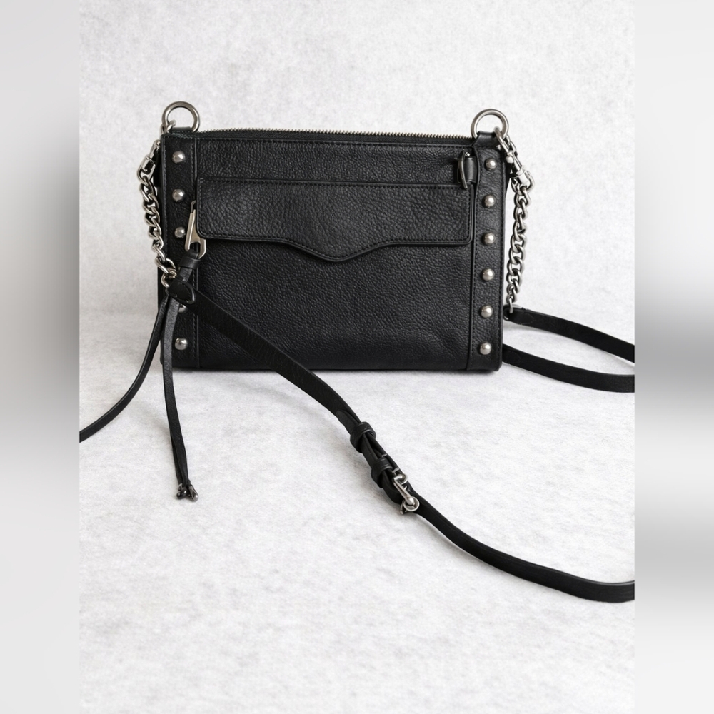 Rebecca Minkoff Black Leather Studded Crossbody with Chain Detail